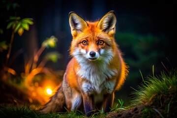 Naklejka premium Majestic Red Fox in Natural Habitat Showcasing Its Vibrant Fur and Playful Behavior in the Wild