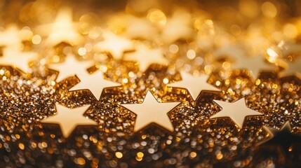 Close-up shot of a cluster of shiny gold stars