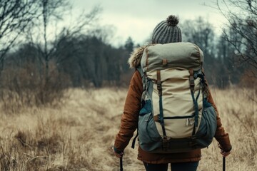A person carrying a backpack walks along a winding mountain trail
