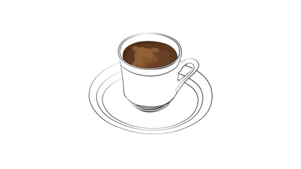 A cup of Turkish coffee vector illustration. Traditional Turkish Coffee. Coffee foam. Small coffee cup. Line art
