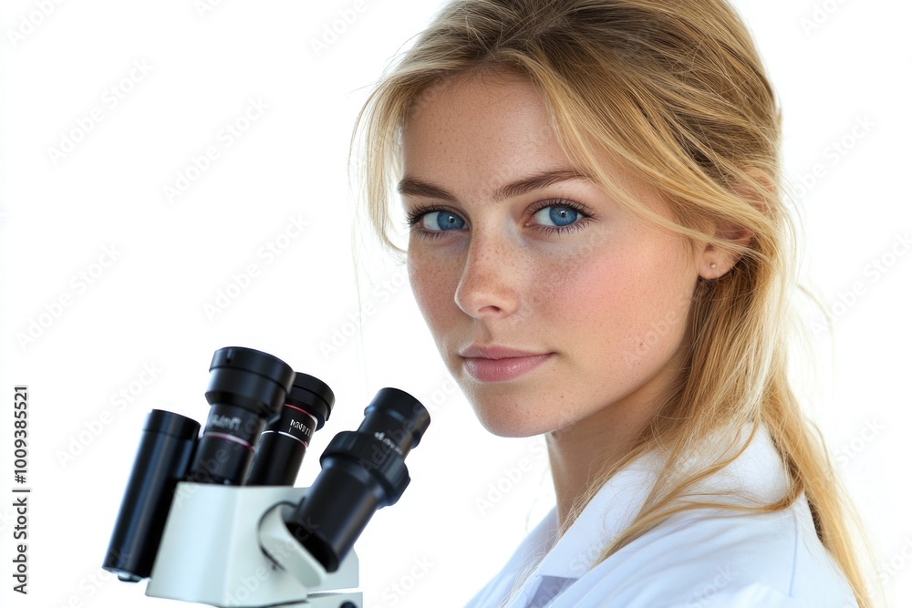 Aufkleber A scientist examining samples with a microscope