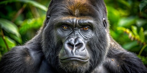 Obraz premium Majestic Silverback Gorilla in Natural Habitat Displaying Strength and Serenity in the Wild