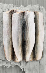 Fillets of  uncooked herring