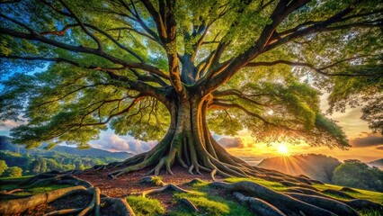 Majestic Tree with Exposed Roots in Nature Showcasing Strength and Resilience Against Elements