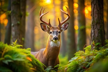 Majestic Whitetail Deer in Serene Forest Setting Perfect for Nature-Inspired Screensaver Backgrounds