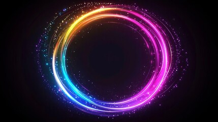 Obraz premium Vibrant Neon Particles Swirling in a Colorful Vortex Creating a Futuristic Dynamic Effect