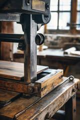Antique Printing Press in Rustic Workshop
