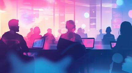 Collaborative Workspace in Vibrant Lighting