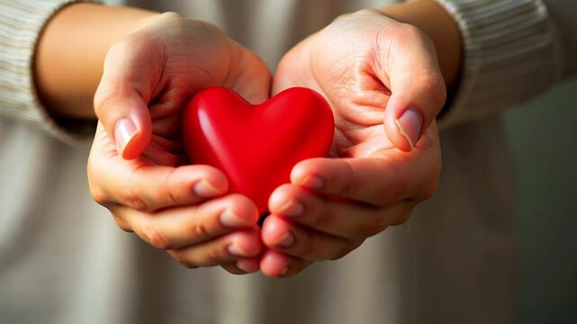 Hands Holding Red Heart Symbolizing Love, Care, and Support. Giving Tuesday ,Day of Charity, Valentines day concept