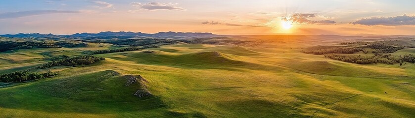 Obraz premium Serene Landscape at Sunrise Over Rolling Hills