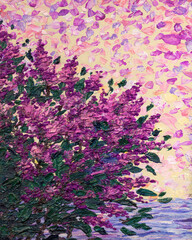 Oil painting Lilac bush in spring