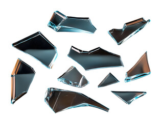 Collection set of broken glass shards isolated on transparent or white background