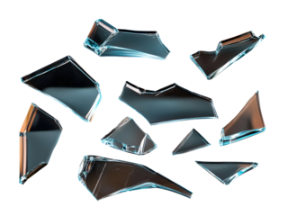 Collection set of broken glass shards isolated on transparent or white background