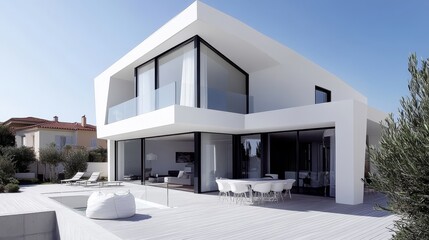 Elegant modern house extension featuring stylish design and sophisticated white accents in europe