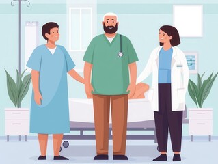 Fototapeta premium Family members visiting a prostate cancer patient at the hospital, smiling and supportive, Prostate cancer family support, Caring relationships during treatment