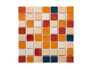 Collection set of orange and red square tiles isolated on transparent or white background