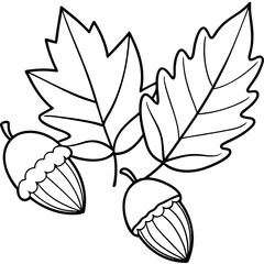 autumn leaves and acorns outline coloring book page line art drawing