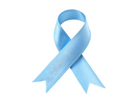 Light blue prostate cancer awareness ribbon isolated on transparent or white background