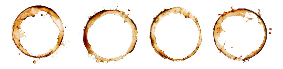 Collection set of coffee stains isolated on transparent or white background