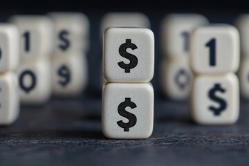 Two white cubes with a dollar sign on them