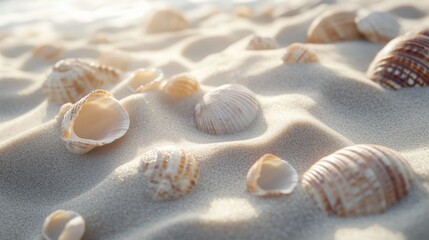 White sand with small seashells scattered, ideal for summer-themed or beach product displays.