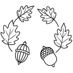 autumn leaves and acorns frame outline coloring book page line art drawing