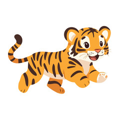 Cartoon Illustration of a Smiling Orange Tiger with Black Stripes