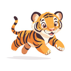 Cartoon Illustration of a Smiling Orange Tiger with Black Stripes