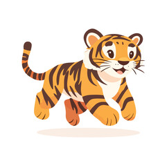 Cartoon Illustration of a Smiling Orange Tiger with Black Stripes
