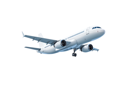 3D Plane Flight Mockup with Realistic Jet, Isolated on Transparent. PNG
