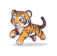 Cartoon Illustration of a Smiling Orange Tiger with Black Stripes