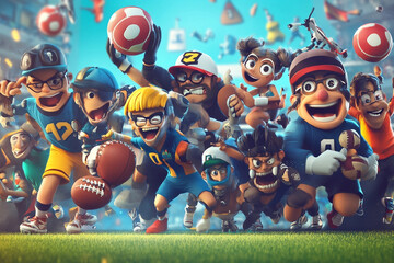 Naklejka premium Playful fantasy sports league with iconic fictional athletes