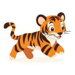 Cartoon Illustration of a Smiling Orange Tiger with Black Stripes
