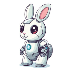 Cute bunny cyborg robot futuristic character Flat illustration