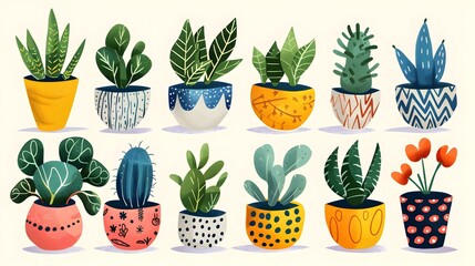 Whimsical Wonderland Houseplants in Quirky Vibrant Pots with Mid Century Modern Influence