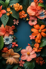Hello springtime flower border frame in the middle beautiful floral background, red and yellow flower frame