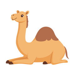 Cartoon funny camel sitting in desert Flat illustration