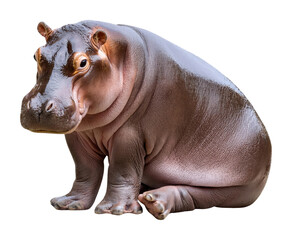 Fototapeta premium Baby Hippopotamus Sitting Isolated on Transparent Background.