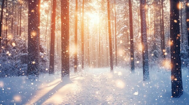 Enchanting winter wonderland  a serene forest blanketed in snow with a fairy tale atmosphere