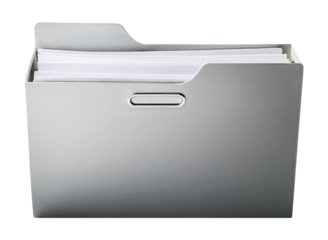 Gray File Folder with Papers Isolated on Transparent Background.