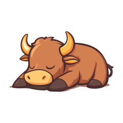 Cute bull laying on floor flat illustration