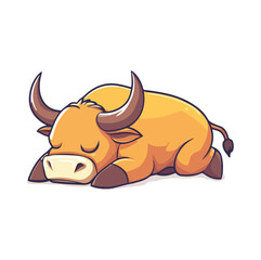 Cute bull laying on floor flat illustration