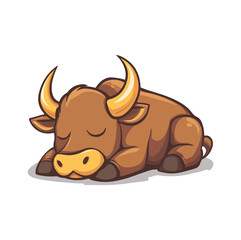 Cute bull laying on floor flat illustration