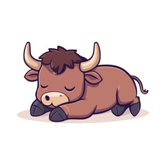 Cute bull laying on floor flat illustration