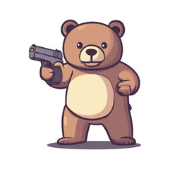 A bear with gun flat illustration