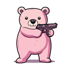 A bear with gun flat illustration