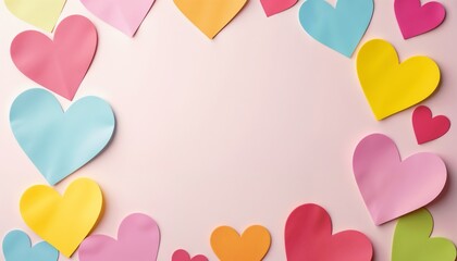 Sticky note background with colorful hearts for cheerful and affectionate designs copy space