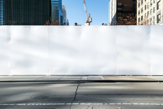 Exterior construction hoarding white wall city.