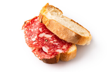 Panino con salame toscano, spuntino italiano 