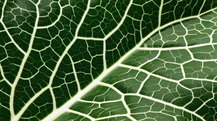 Nature's Mosaic Close-Up Vibrant Green Leaf Highlighting Intricate Vein Structure and Glossy Texture, Showcasing the Natural Beauty and Complexity of Its Irregular Polygonal Patterns